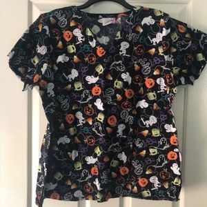 Scrub World Halloween Scrub Top L